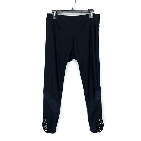 Bally Total Fitness Mesh Caged Calf Black Leggings Athletic Athleisure Size XL - Picture 1 of 15